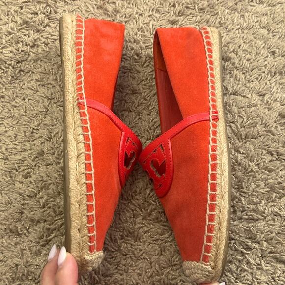 Tory Burch Women Red Canyon Suede Calf Leather Logo Espadrille Flats Size 7.5 - Picture 5 of 11